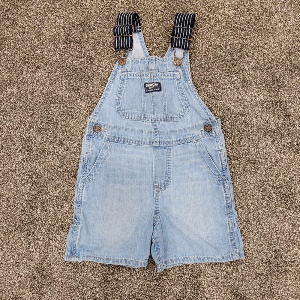 OshKosh Bgosh Kids 3T Light Denim Shortalls Overalls Striped Straps 2R980410